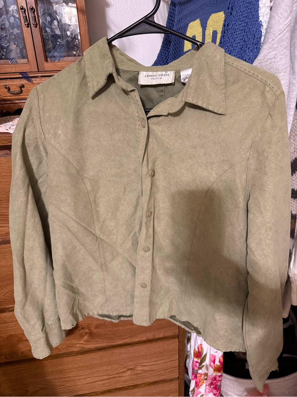 Lemon Grass Olive Green Button-Front Women’s Top